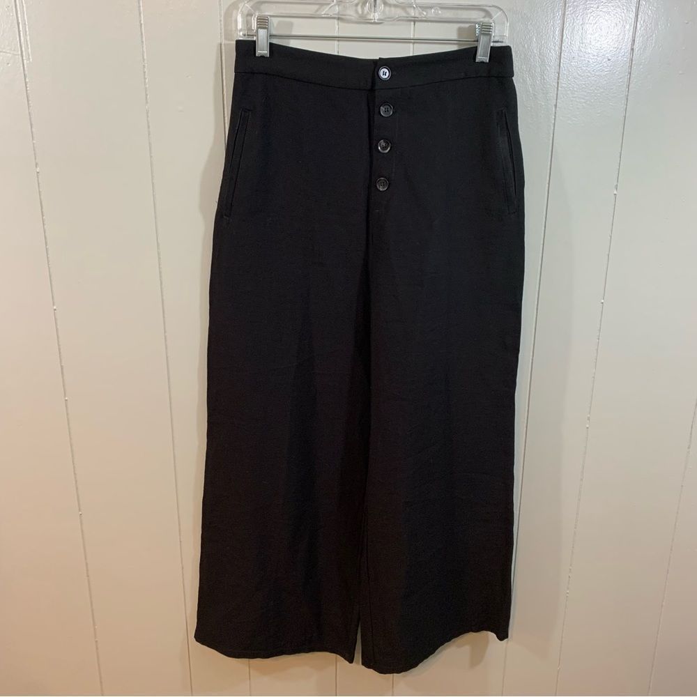 Sadie & Sage Black Sailor Buttons Pockets Career Wide Leg Crop Dress Pants M